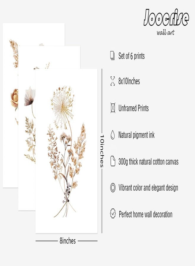 Joocrise Watercolor Flower Wall Art Set of 6 Botanical Wildflower Wall Decor Boho Neutral Canvas Wall Art Vintage Prints Floral Pictures Minimalist Farmhouse Poster for Room Bedroom 8x10 Inch Unframed - Image 2