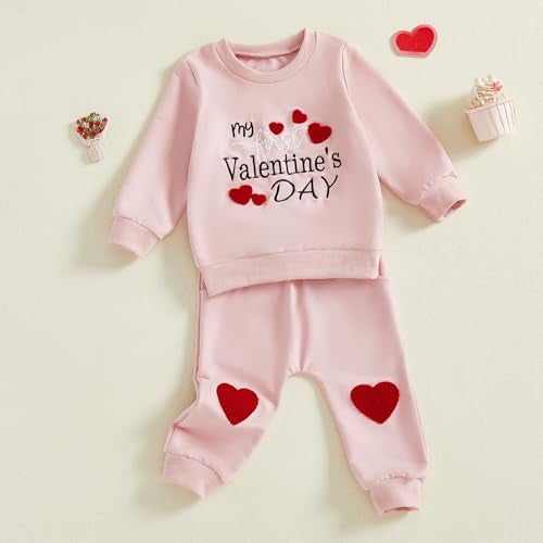 Thorn Tree My First Valentines Day Baby Girl Outfit Long Sleeve Newborn Sweater Pocket Pants Fall Winter Clothes Toddler Outfits (Pink, 6-12 Months) - Image 3