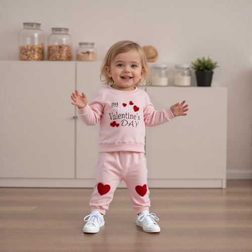 Thorn Tree My First Valentines Day Baby Girl Outfit Long Sleeve Newborn Sweater Pocket Pants Fall Winter Clothes Toddler Outfits (Pink, 6-12 Months) - Image 2