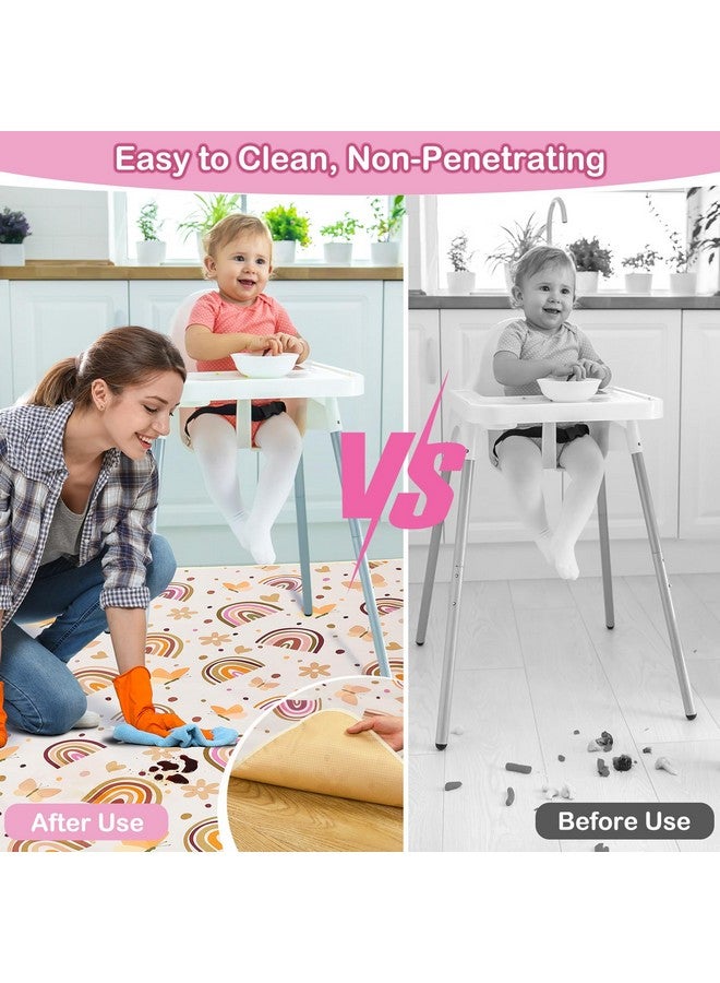 Basumee Splat Mat High Chair Mat Waterproof Baby Play Splat Mat for Under High Chair Food Catcher Highchair Mat for Floor Non Slip Bottom, Brown Rainbow, 46x42 Inches - Image 1