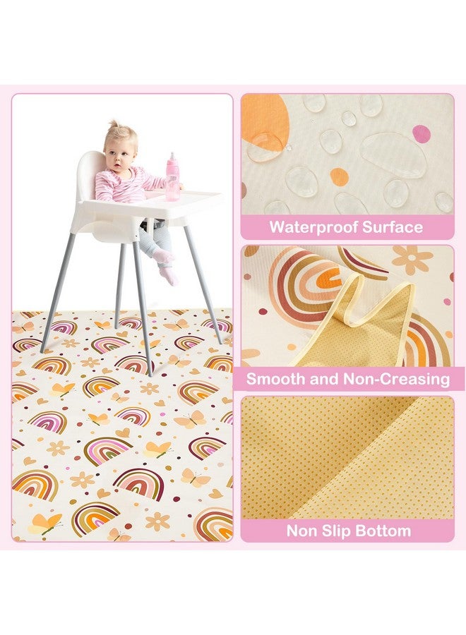 Basumee Splat Mat High Chair Mat Waterproof Baby Play Splat Mat for Under High Chair Food Catcher Highchair Mat for Floor Non Slip Bottom, Brown Rainbow, 46x42 Inches - Image 3