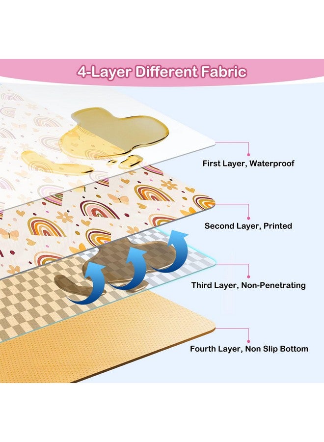 Basumee Splat Mat High Chair Mat Waterproof Baby Play Splat Mat for Under High Chair Food Catcher Highchair Mat for Floor Non Slip Bottom, Brown Rainbow, 46x42 Inches - Image 2