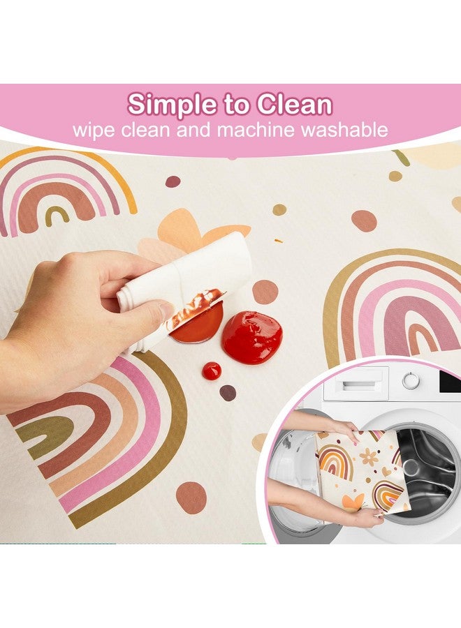 Basumee Splat Mat High Chair Mat Waterproof Baby Play Splat Mat for Under High Chair Food Catcher Highchair Mat for Floor Non Slip Bottom, Brown Rainbow, 46x42 Inches - Image 4