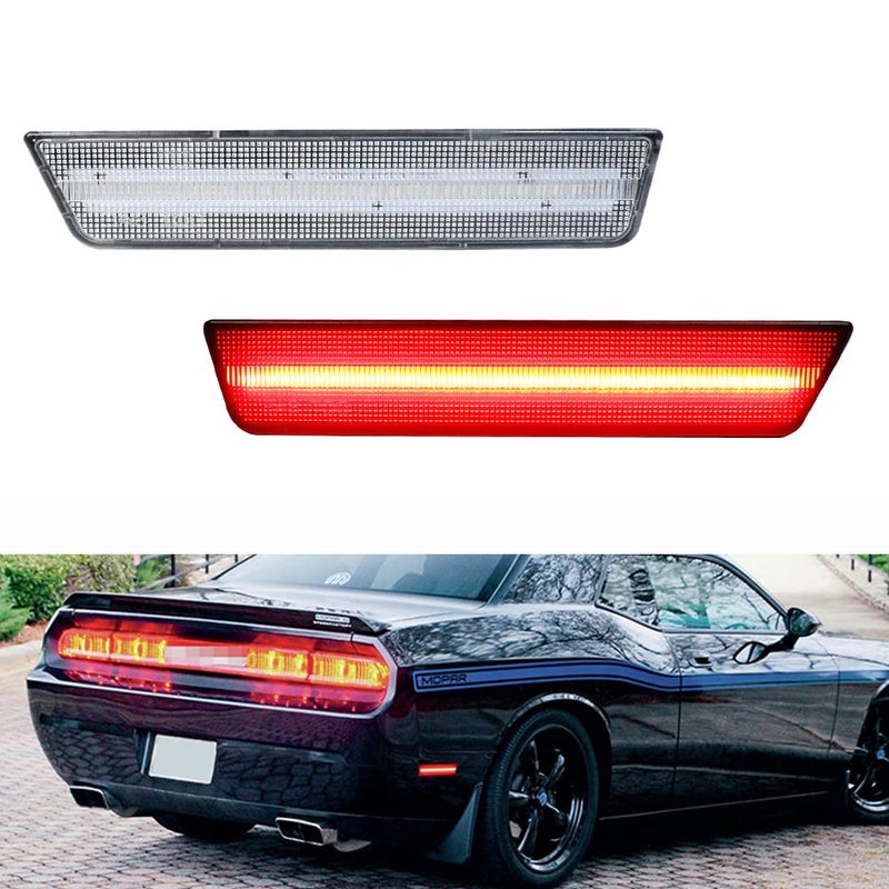 Tonsya Full Red Led Clear lamp kit Compatible With 20082014 Dodge Challenger for 20112014 Dodge Charger Replace OEM Rear Bumper Side Marker Lights
