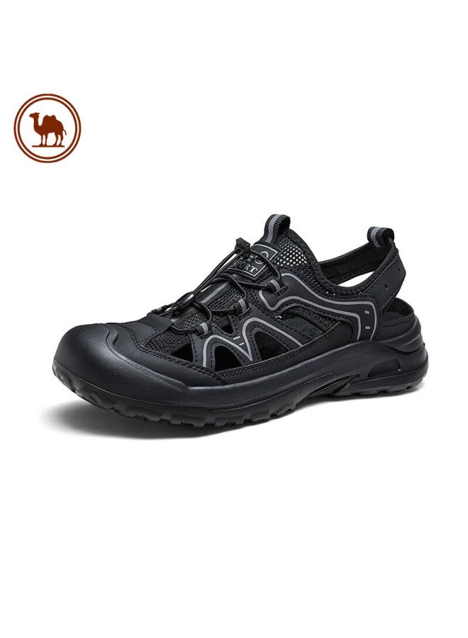 CAMELJEANS Camel Men's Breathable Slippers Casual Toe-protected Beach Shoes P15m342010 Night Black Size 41 - Image 1