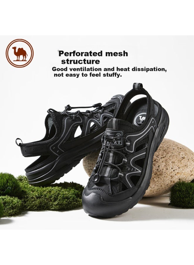 CAMELJEANS Camel Men's Breathable Slippers Casual Toe-protected Beach Shoes P15m342010 Night Black Size 41 - Image 4