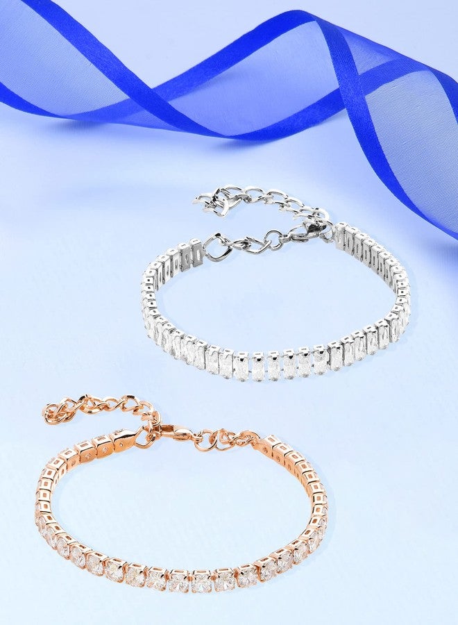 Zaveri Pearls مجموعة من سوارين من زافيري بيرلز، باللونين الذهبي الوردي والفضي، مرصعين بالزركونيا المكعبة، بتصميم عصري مناسب للتنس للنساء - ZPFK21607 - Image 2