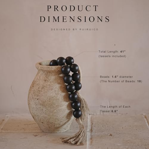 RUIRUICO Extra Large Wood Bead Garland with 1.6" Diameter Wood Beads, Wooden Beads Garland with Tassels, Decorative Beads Home Decor, Farmhouse Beads Decor (Black, 41 Inches) - Image 2