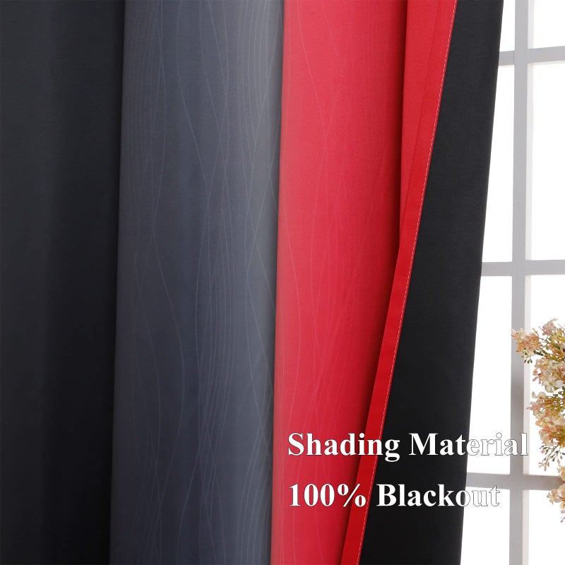 Estelar Textiler Ombre Red and Black Curtains 45 Inch Length 2 Panels  100% Blackout Curtains for Living Room  Grommet Thermal Insulated Drapes  Full Light Blocking Curtains for Bedroom  52x45 Inch - Image 5