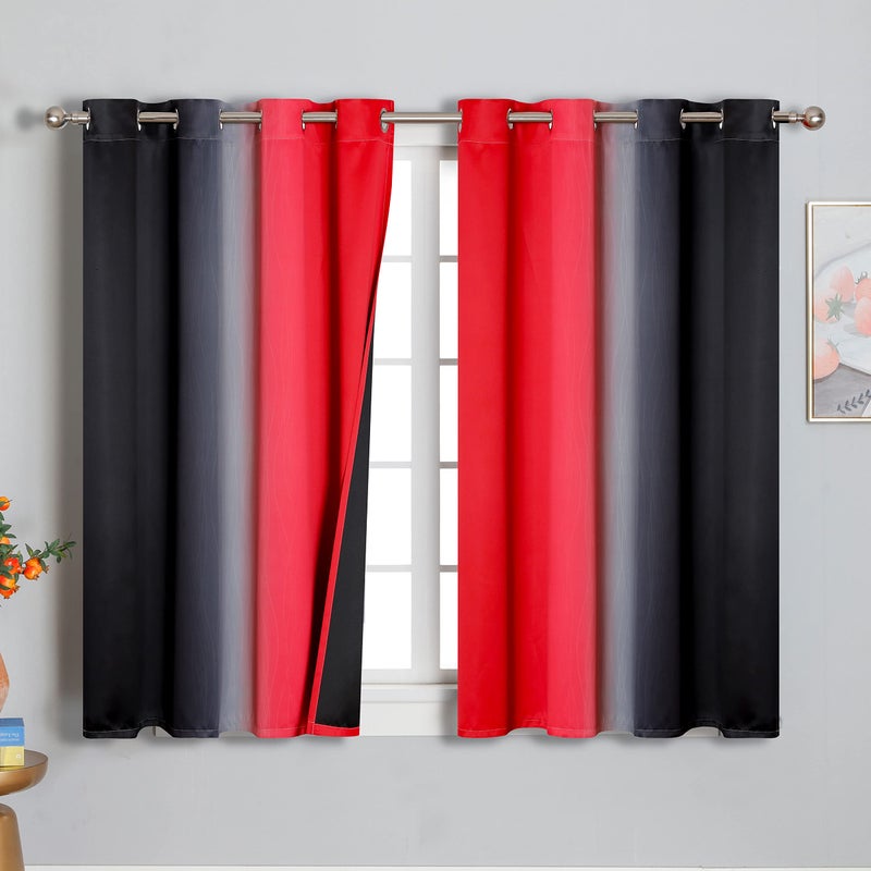 Estelar Textiler Ombre Red and Black Curtains 45 Inch Length 2 Panels  100% Blackout Curtains for Living Room  Grommet Thermal Insulated Drapes  Full Light Blocking Curtains for Bedroom  52x45 Inch - Image 1