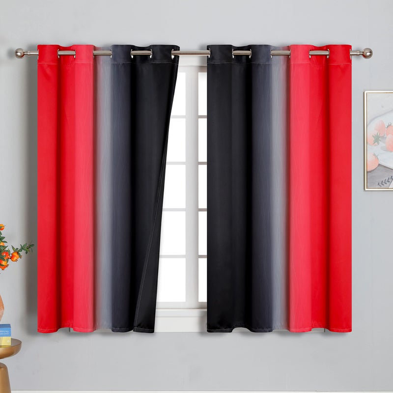 Estelar Textiler Ombre Red and Black Curtains 45 Inch Length 2 Panels  100% Blackout Curtains for Living Room  Grommet Thermal Insulated Drapes  Full Light Blocking Curtains for Bedroom  52x45 Inch - Image 2