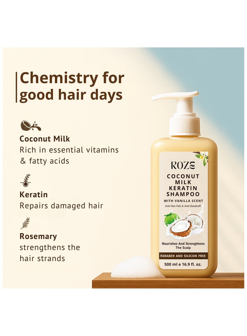 Roze Coconut Milk Keratin Shampoo | Anti-hairfall | Anti – Dandruff | 500ml - Image 3