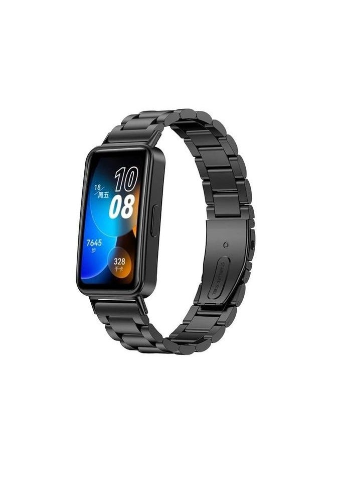 حزام معدني متوافق مع هواوي باند 9، سوار بديل من الفولاذ المقاوم للصدأ مع مشبك قابل للطي اسود - Image 3