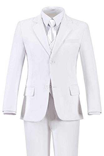 Addneo Boy's Silm Fit Formal Suits 5 Piece with Shirt and Vest, White 5pc, 7 - Image 5