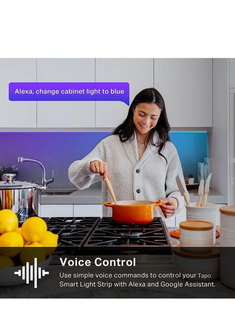 تابو شريط إضاءة LED ذكي من Tapo TP-Link، 5 أمتار، مع تحكم عبر تطبيق WiFi، شريط LED متعدد الألوان RGB، يعمل مع Alexa (Echo وEcho Dot) وGoogle Home، مناسب لتزيين المطبخ والتلفزيون بنفسك (L900-5)  - Image 5