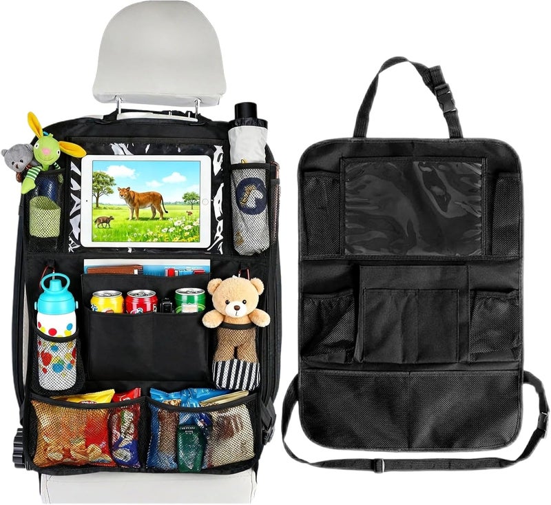 Watlikeup Car Seat Organizer - Black Storage with 9 Pockets and Tablet Holder for Kids - Image 1