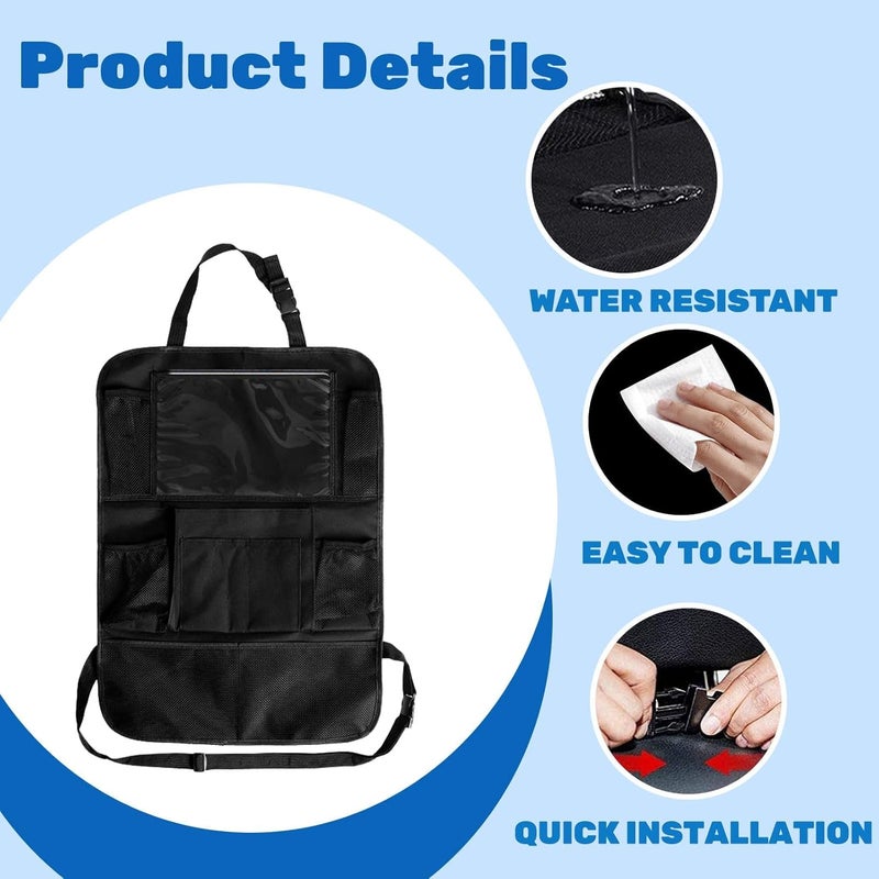 Watlikeup Car Seat Organizer - Black Storage with 9 Pockets and Tablet Holder for Kids - Image 3