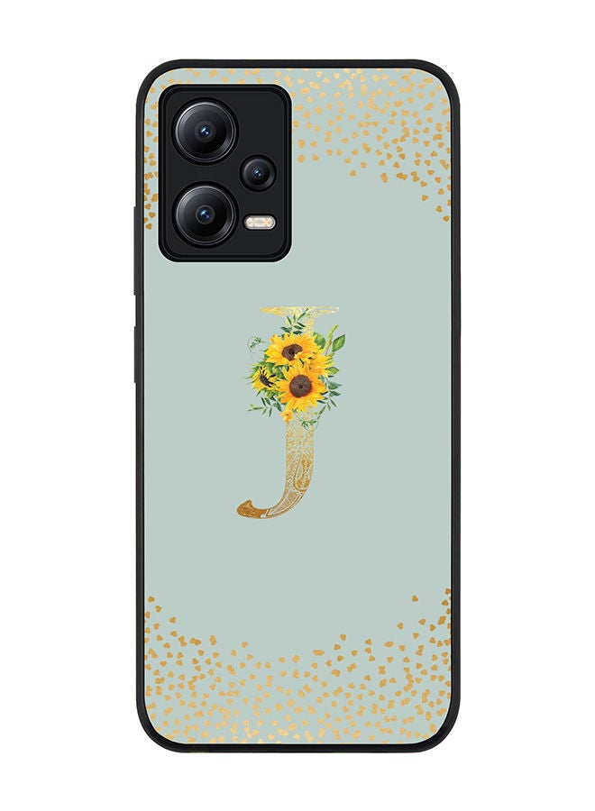 Stylizedd Rugged Black edge case for Poco X5 / Redmi Note 12 5G Slim fit Soft Case Flexible Rubber Edges Anti Drop TPU Gel Thin Cover - Monogram Initial Floral Pattern Alphabet - J - Light Grey - Image 1