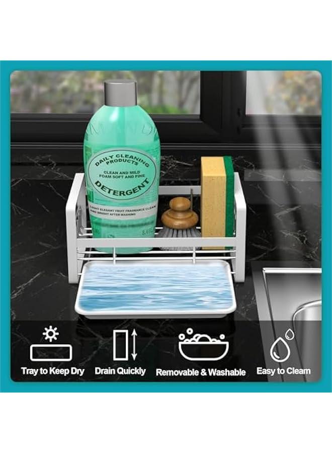 HOOKOR Kitchen Sink Caddy Sponge Holder Sink Organizer, Sink Tray Drainer Rack, Soap Dish Dispenser Brush Holder Storage Accessories (Brush Silver) - Image 5