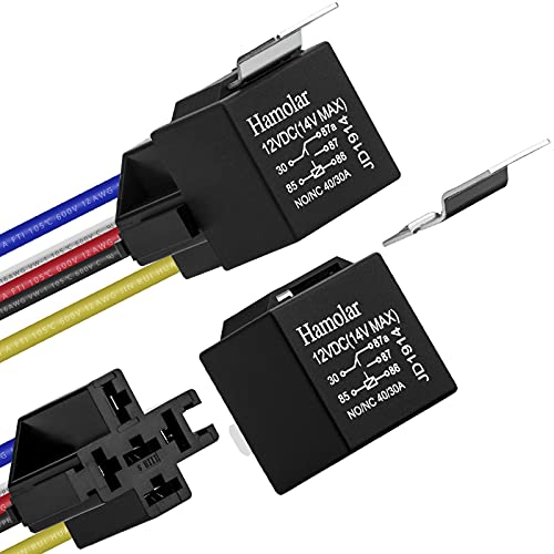 Hamolar 2 Pack 12V 40/30 Amp Car Relay DC 5 Pin SPDT and Harness - Heavy Duty 12 AWG Copper Wires Relays Kit for Automotive Truck Motorcycle Boat - Image 1
