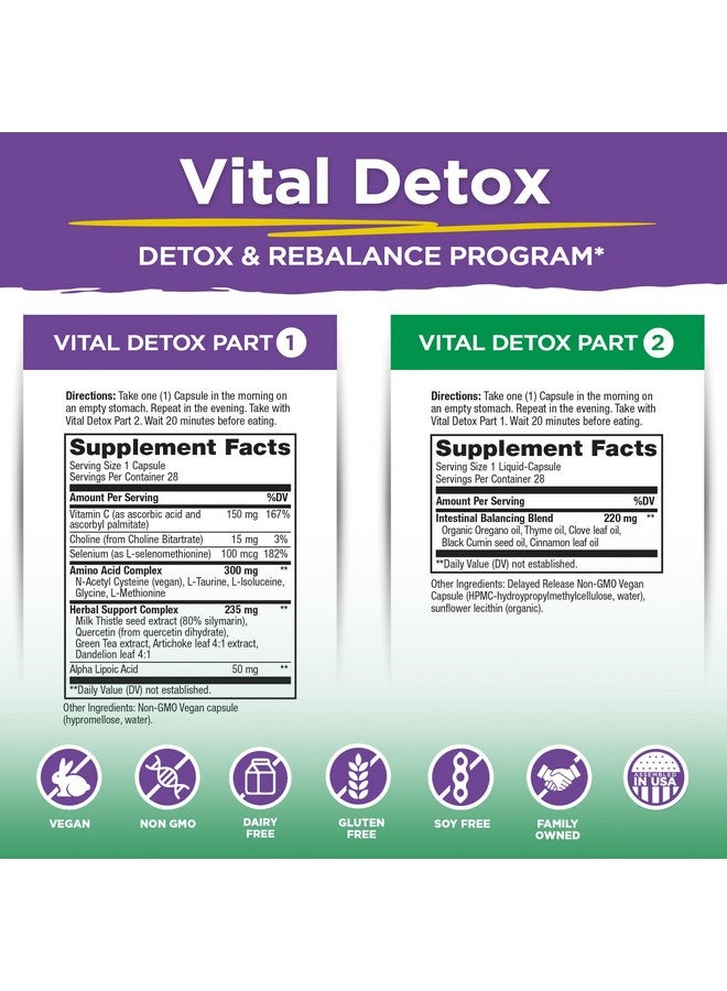 Vital Planet - Vital Detox with Milk Thistle, Quercetin, Alpha Lipoic Acid, Choline, and Herbs, for Occasional Gas and Bloating, Supports Healthy Intestinal Balance, 2-Part 14 Day Kit, 56 Capsules - Image 2