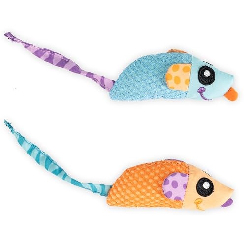 Catstages Catnip Chew Mice 2 Pack Interactive Dental Cat Chew Toy that Helps Clean Teeth Mouse Multicolored - Image 1