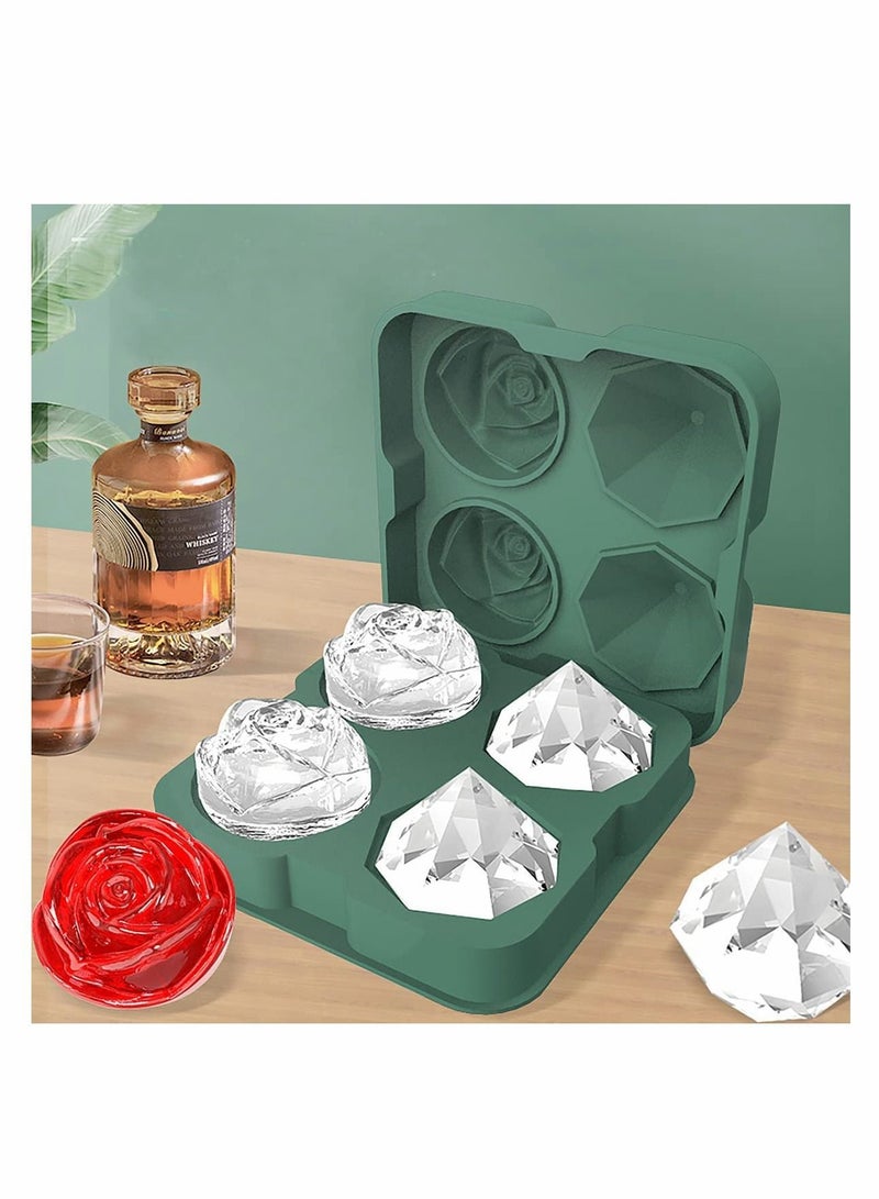 Ice Cube Tray 2.5 inch Molds, 2 Cavity Silicone Rose and Diamond Ball Maker - Image 2