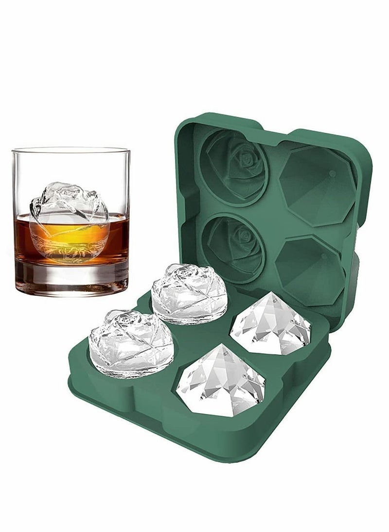 Ice Cube Tray 2.5 inch Molds, 2 Cavity Silicone Rose and Diamond Ball Maker - Image 1