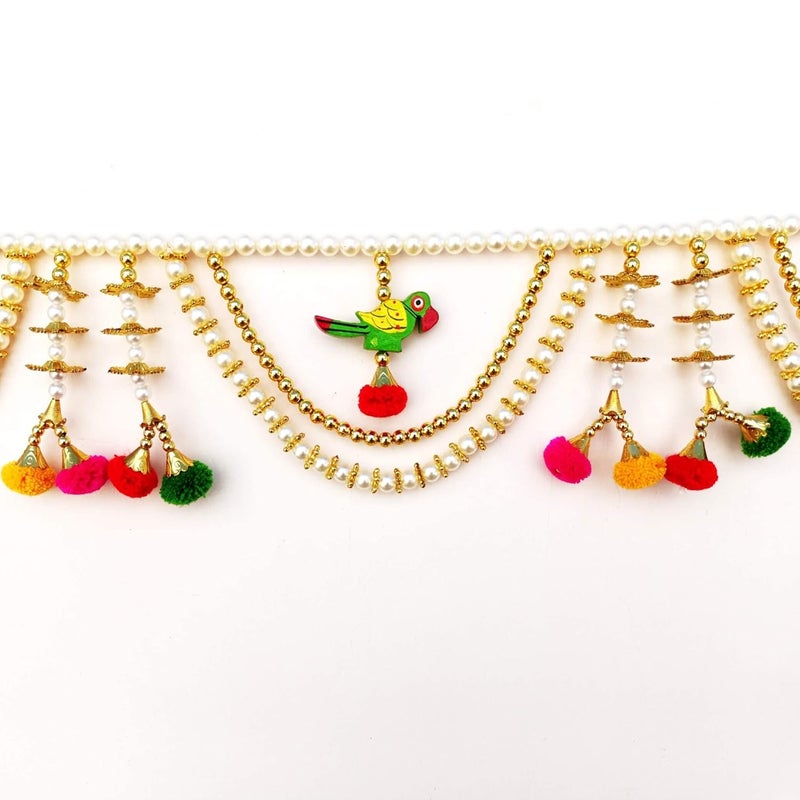 CREYENTES Handmade White Moti Zula Crystal ToranToran for Door Wall Hanging Bandarwal Door Decor Main Entrance Decoration Diwali Toran 3Zula_Parrot_TORAN - Image 1