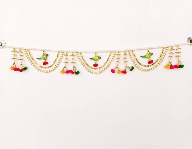 CREYENTES Handmade White Moti Zula Crystal ToranToran for Door Wall Hanging Bandarwal Door Decor Main Entrance Decoration Diwali Toran 3Zula_Parrot_TORAN - Image 4