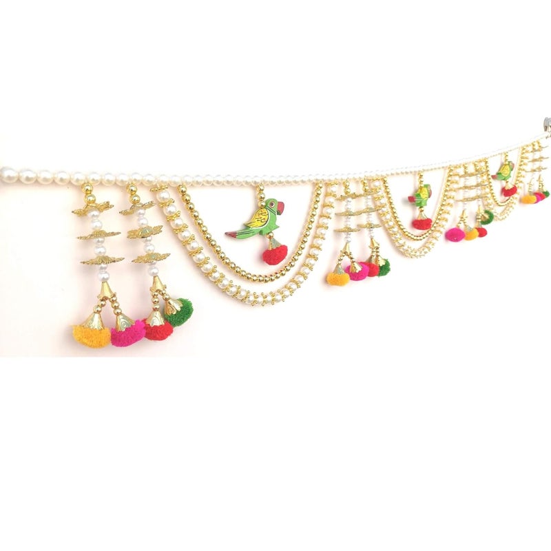 CREYENTES Handmade White Moti Zula Crystal ToranToran for Door Wall Hanging Bandarwal Door Decor Main Entrance Decoration Diwali Toran 3Zula_Parrot_TORAN - Image 5