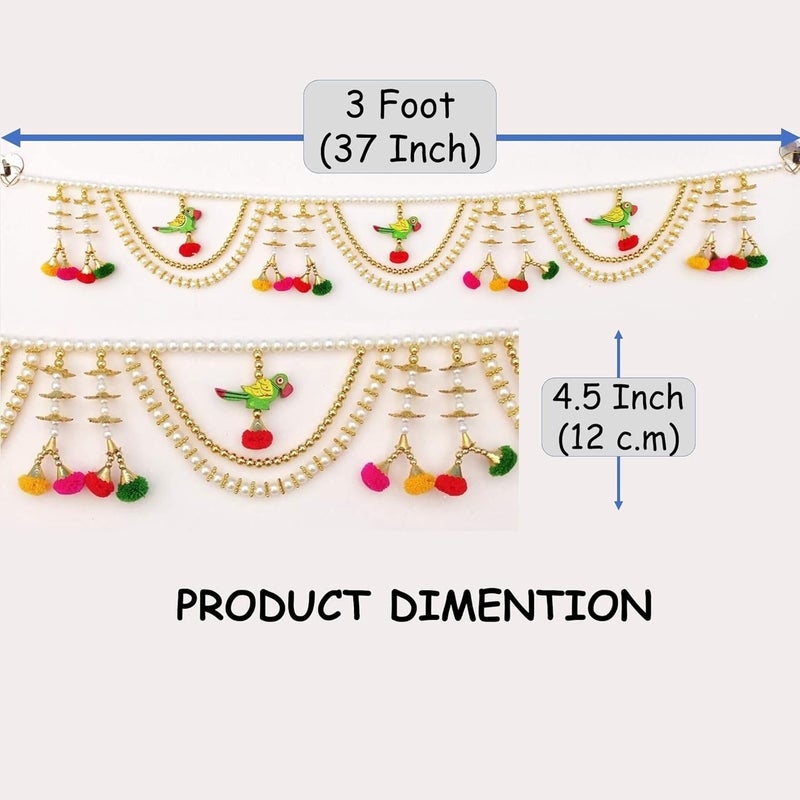 CREYENTES Handmade White Moti Zula Crystal ToranToran for Door Wall Hanging Bandarwal Door Decor Main Entrance Decoration Diwali Toran 3Zula_Parrot_TORAN - Image 2