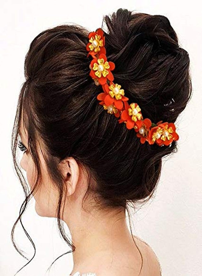 Hair Flare Hair Accessories for Women 2042 Pins Artificial Flowers Accessories for Weddings (Orange) - Image 2
