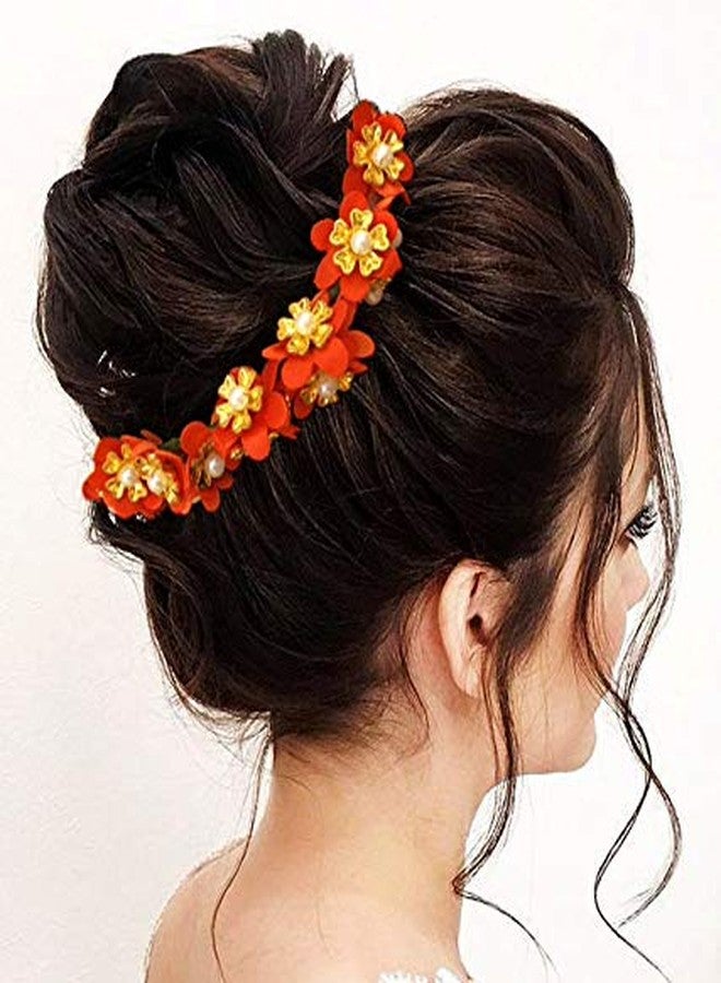Hair Flare Hair Accessories for Women 2042 Pins Artificial Flowers Accessories for Weddings (Orange) - Image 1