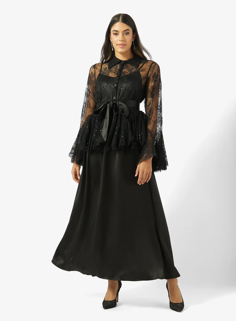 Khizana Lace Peplum Top & Skirt Set