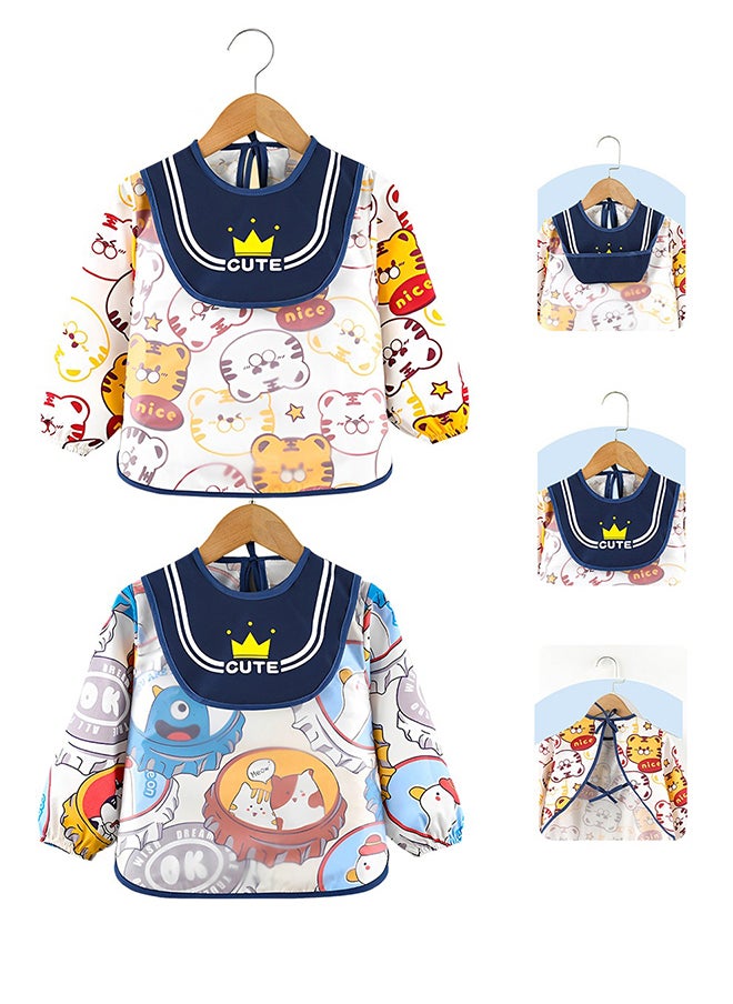 MIXDE 2 Pieces Unisex Waterproof Babies Feeding Bib With Sleeves, Cute Cartoon Pattern, Aged 2 - 4 Years  - Image 1