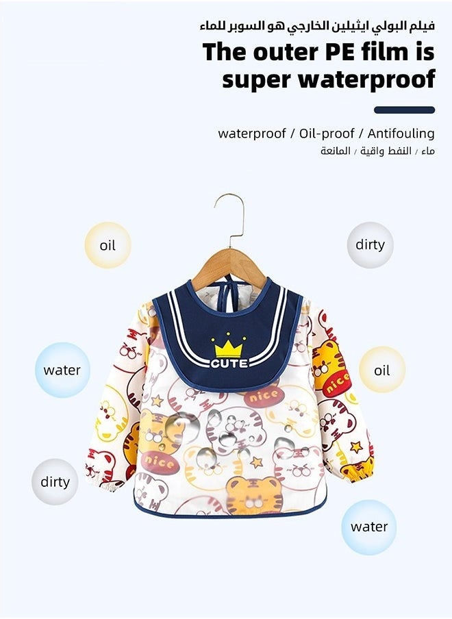 MIXDE 2 Pieces Unisex Waterproof Babies Feeding Bib With Sleeves, Cute Cartoon Pattern, Aged 2 - 4 Years  - Image 3
