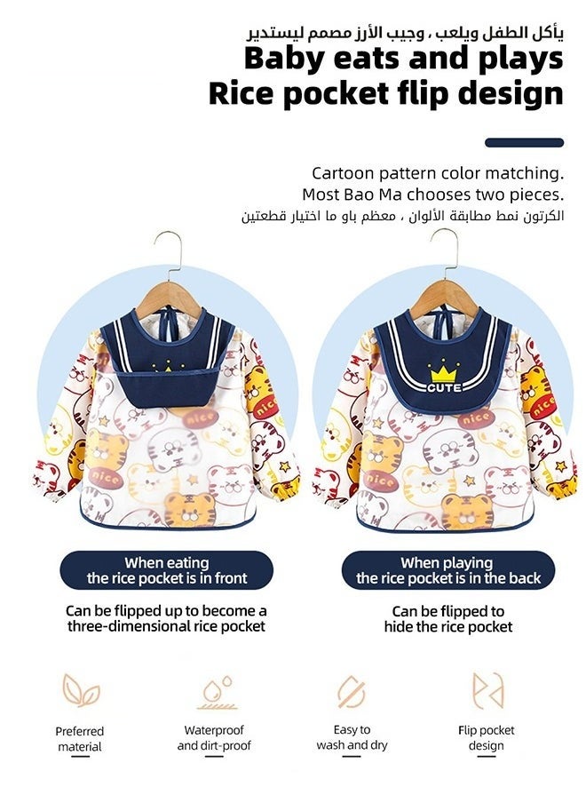 MIXDE 2 Pieces Unisex Waterproof Babies Feeding Bib With Sleeves, Cute Cartoon Pattern, Aged 2 - 4 Years  - Image 5