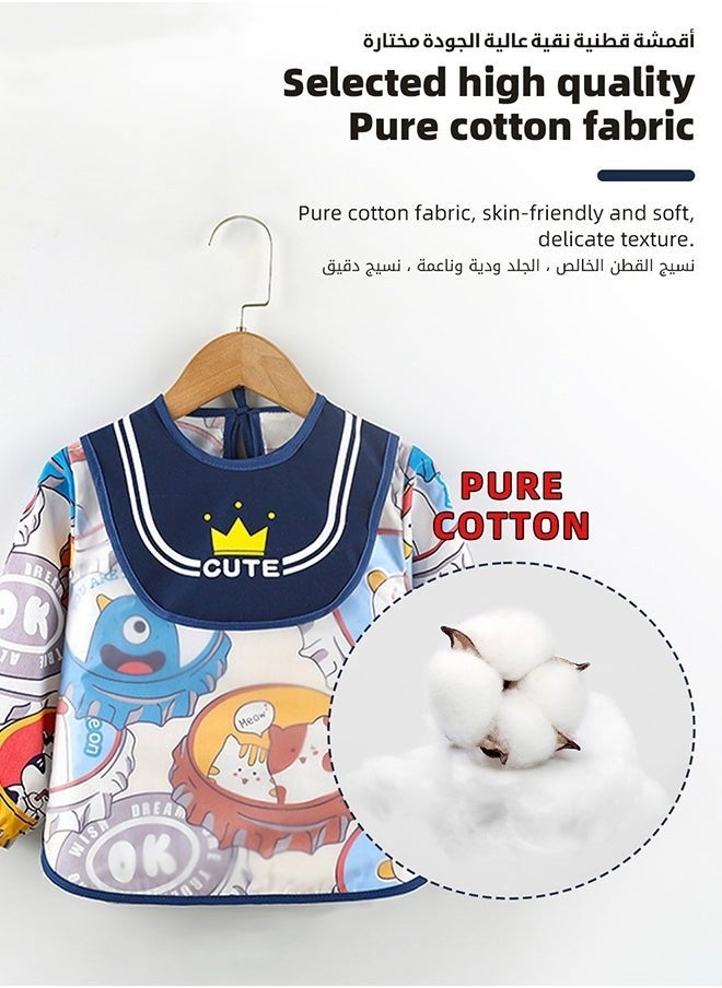 MIXDE 2 Pieces Unisex Waterproof Babies Feeding Bib With Sleeves, Cute Cartoon Pattern, Aged 2 - 4 Years  - Image 2