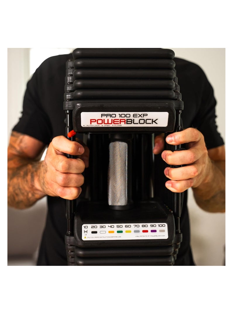 POWERBLOCK باور بلوك برو 100 EXP، مقبض TPR، دمبل قابل للتعديل، يتوسع من 5-100 رطل (زوج) - Image 3