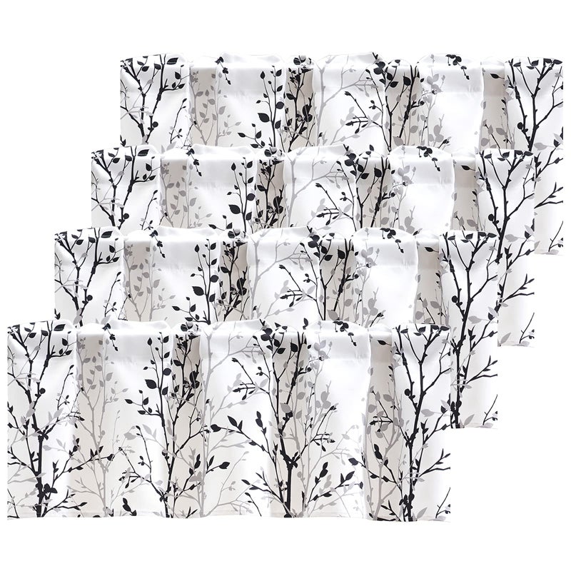 Luvyohmee Tree Branch Printed Valance Curtain  18 inches long Kitchen Valance  Black and Grey Window Valances for Kitchen  Bathroom  Dining Room  Living Room  Bedroom and Kids room 4 Panels - Image 1
