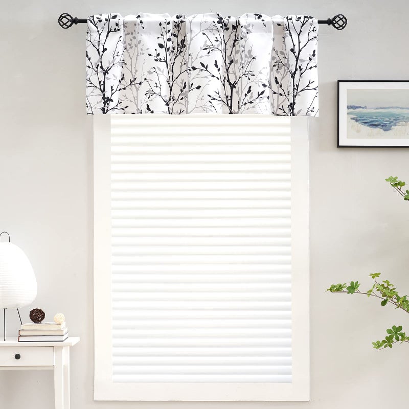 Luvyohmee Tree Branch Printed Valance Curtain  18 inches long Kitchen Valance  Black and Grey Window Valances for Kitchen  Bathroom  Dining Room  Living Room  Bedroom and Kids room 4 Panels - Image 4