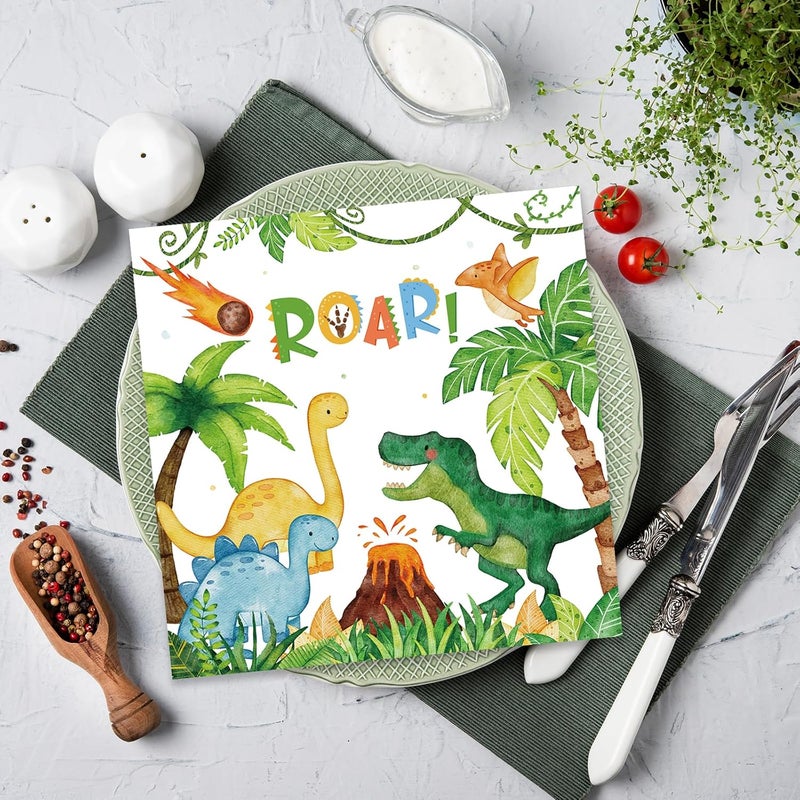 KFJBPB 50 Pcs Dinosaur Napkins 13 x 13 Inches, Dinosaur Birthday Paper Napkins Dinosaur Theme Disposable Cocktail Napkinsfor Kids Boys Birthday Party Decorations (Dinosaur) - Image 4