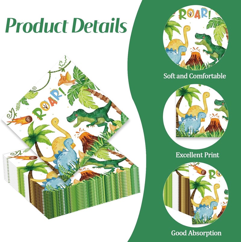 KFJBPB 50 Pcs Dinosaur Napkins 13 x 13 Inches, Dinosaur Birthday Paper Napkins Dinosaur Theme Disposable Cocktail Napkinsfor Kids Boys Birthday Party Decorations (Dinosaur) - Image 3