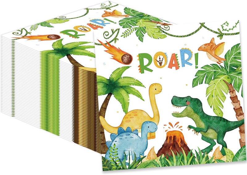 KFJBPB 50 Pcs Dinosaur Napkins 13 x 13 Inches, Dinosaur Birthday Paper Napkins Dinosaur Theme Disposable Cocktail Napkinsfor Kids Boys Birthday Party Decorations (Dinosaur) - Image 1