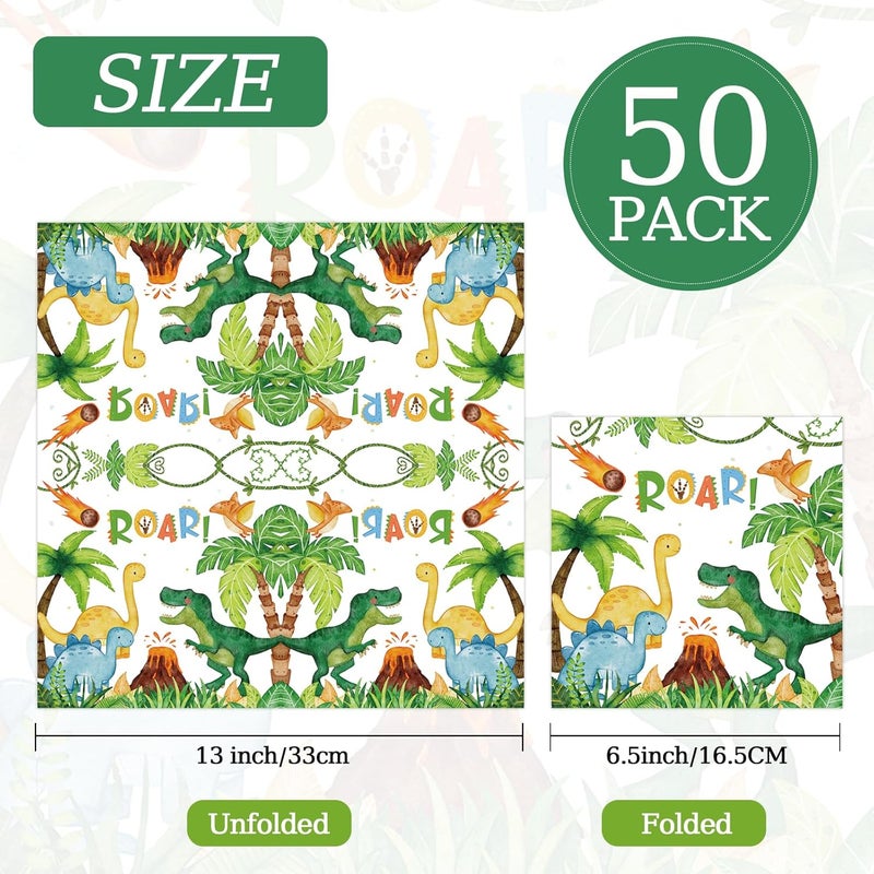 KFJBPB 50 Pcs Dinosaur Napkins 13 x 13 Inches, Dinosaur Birthday Paper Napkins Dinosaur Theme Disposable Cocktail Napkinsfor Kids Boys Birthday Party Decorations (Dinosaur) - Image 2