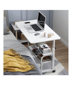 Bedside Table Mobile End Table Snack Side Table Overbed Table Height Adjustable Bedside Table Laptop Rolling Cart C Shaped TV Tray with Storage Shelves (SC11-Warm White)