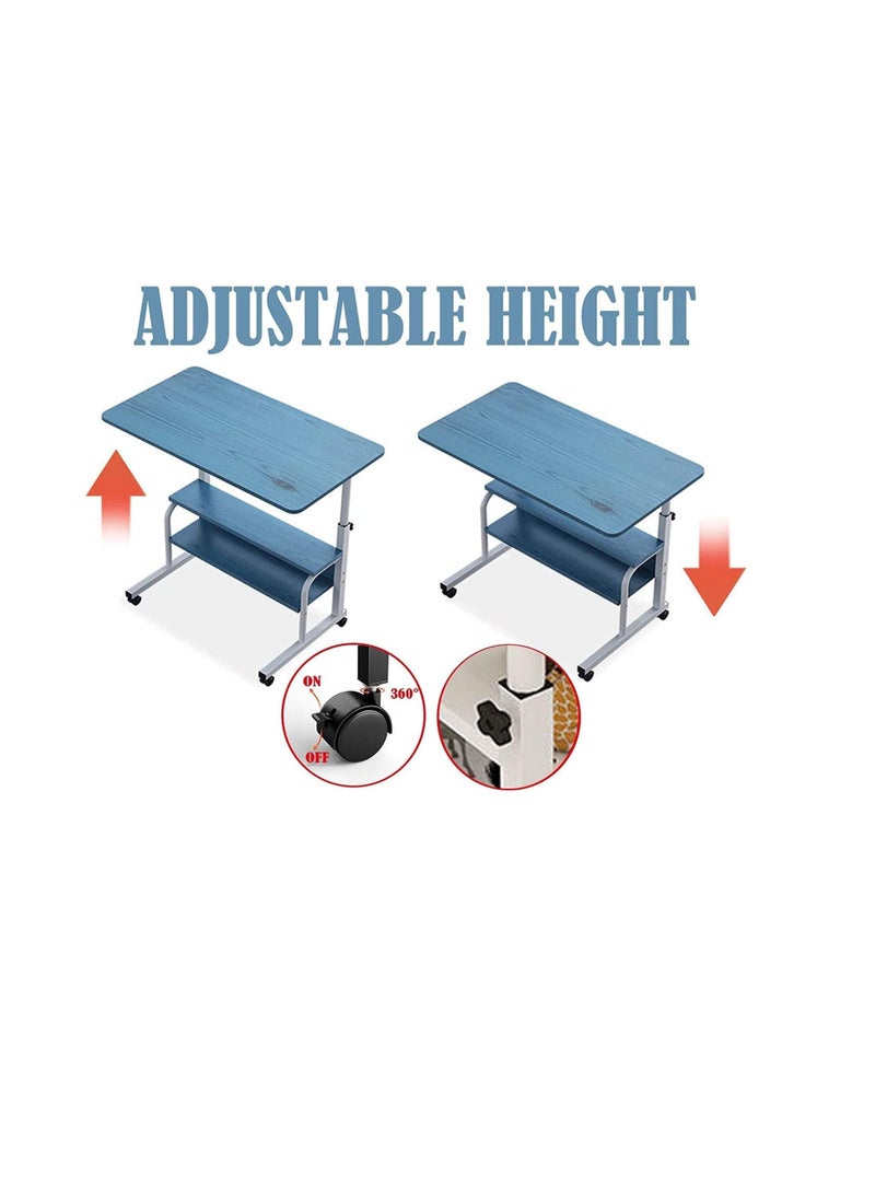 CityRiya-Long - Bedside Table Mobile End Table Snack Side Table Overbed Table Height Adjustable Bedside Table Laptop Rolling Cart C Shaped TV Tray with Storage Shelves (SC11-Warm White) - Image 1