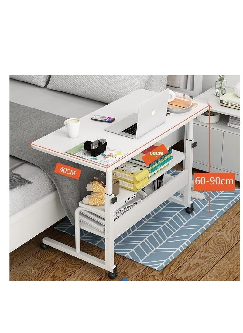 CityRiya-Long - Bedside Table Mobile End Table Snack Side Table Overbed Table Height Adjustable Bedside Table Laptop Rolling Cart C Shaped TV Tray with Storage Shelves (SC11-Warm White) - Image 1