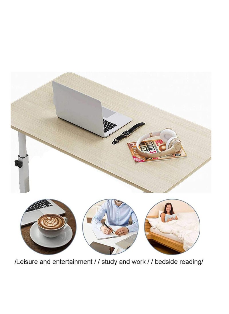 CityRiya-Long - Bedside Table Mobile End Table Snack Side Table Overbed Table Height Adjustable Bedside Table Laptop Rolling Cart C Shaped TV Tray with Storage Shelves (SC11-Warm White) - Image 1